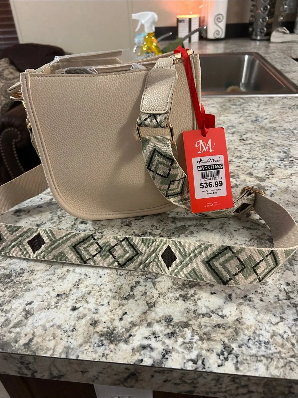 Montana West Cream Crossbody Messenger Bag with Patterned Strap